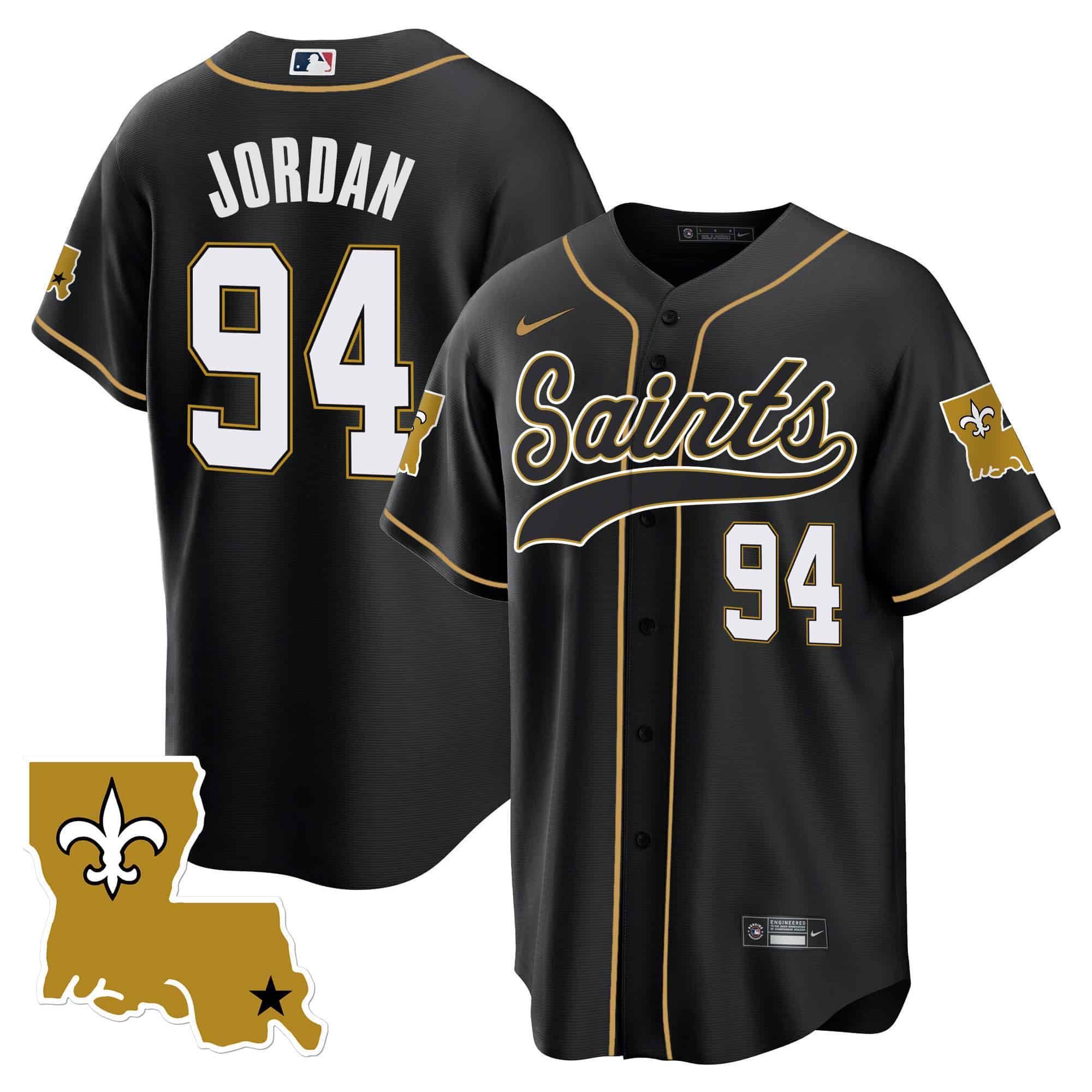 Men New Orleans Saints #94 Jordan Black 2024 Nike 1987 Legacy Cool Base NFL Jersey style 1